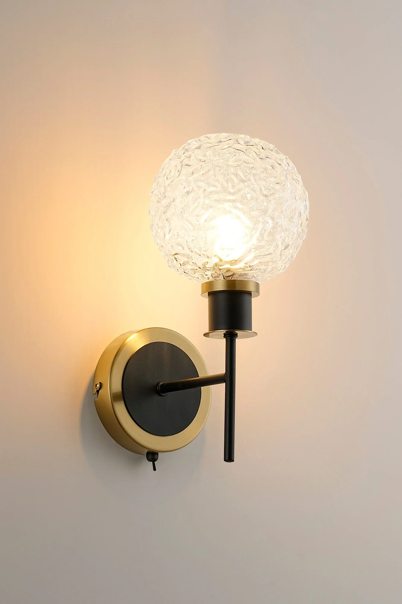 Cassie Switched Wall Light E14 With 15cm Round Glass Shade, Brass/Satin Nickel Finish - Image 12