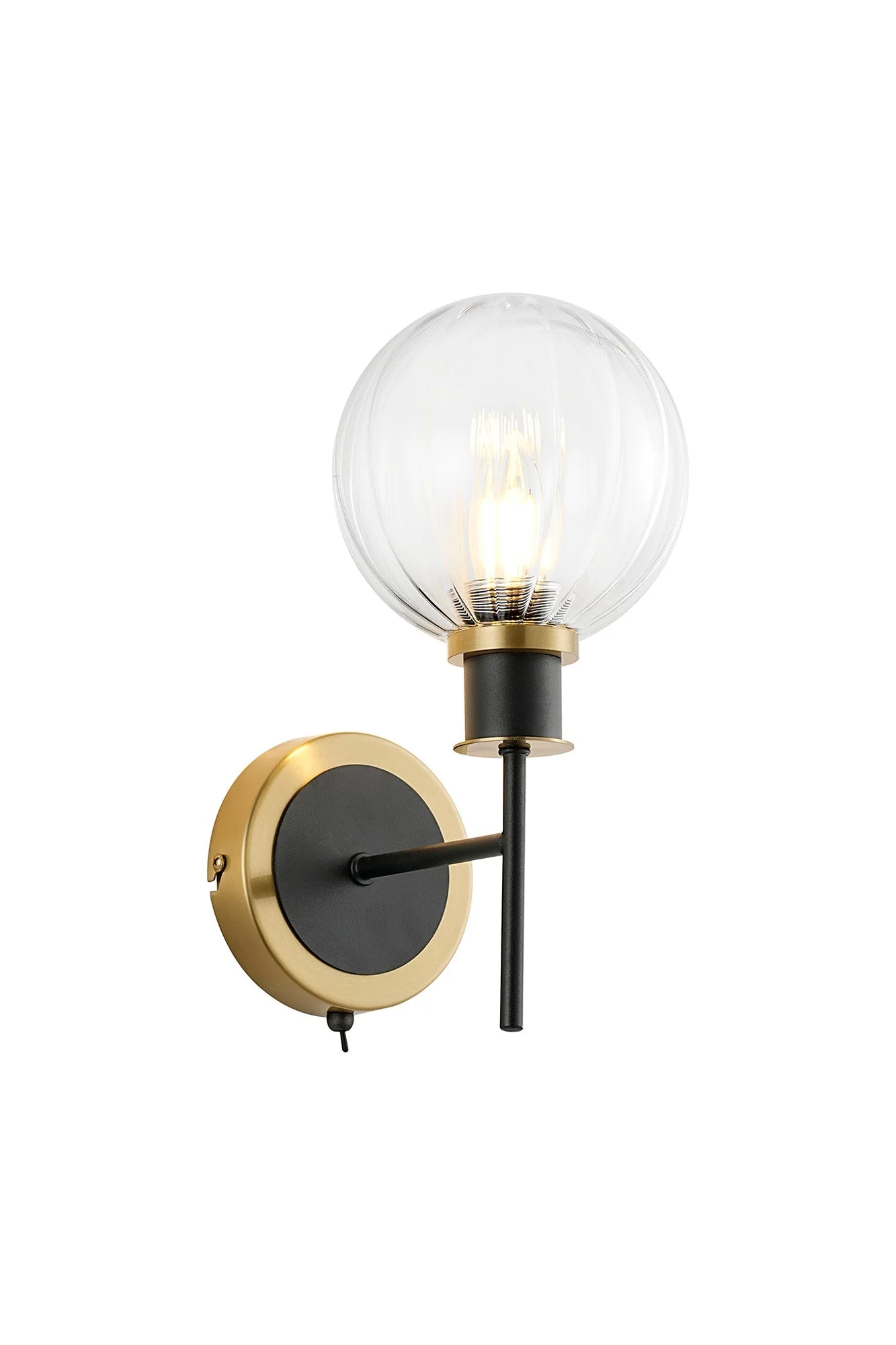 Cassie Switched Wall Light E14 With 15cm Round Glass Shade, Brass/Satin Nickel Finish - Image 13