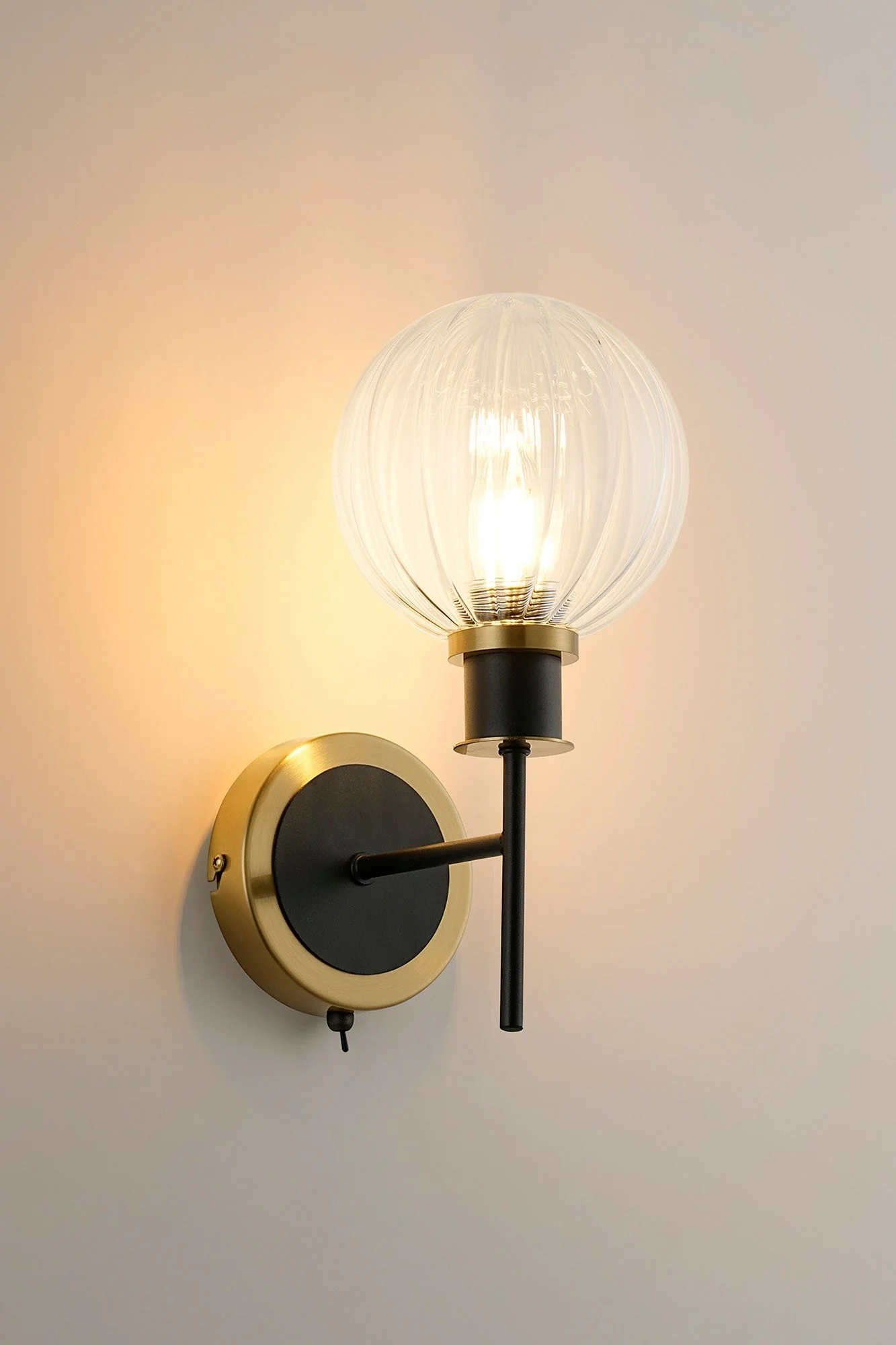 Cassie Switched Wall Light E14 With 15cm Round Glass Shade, Brass/Satin Nickel Finish - Image 14
