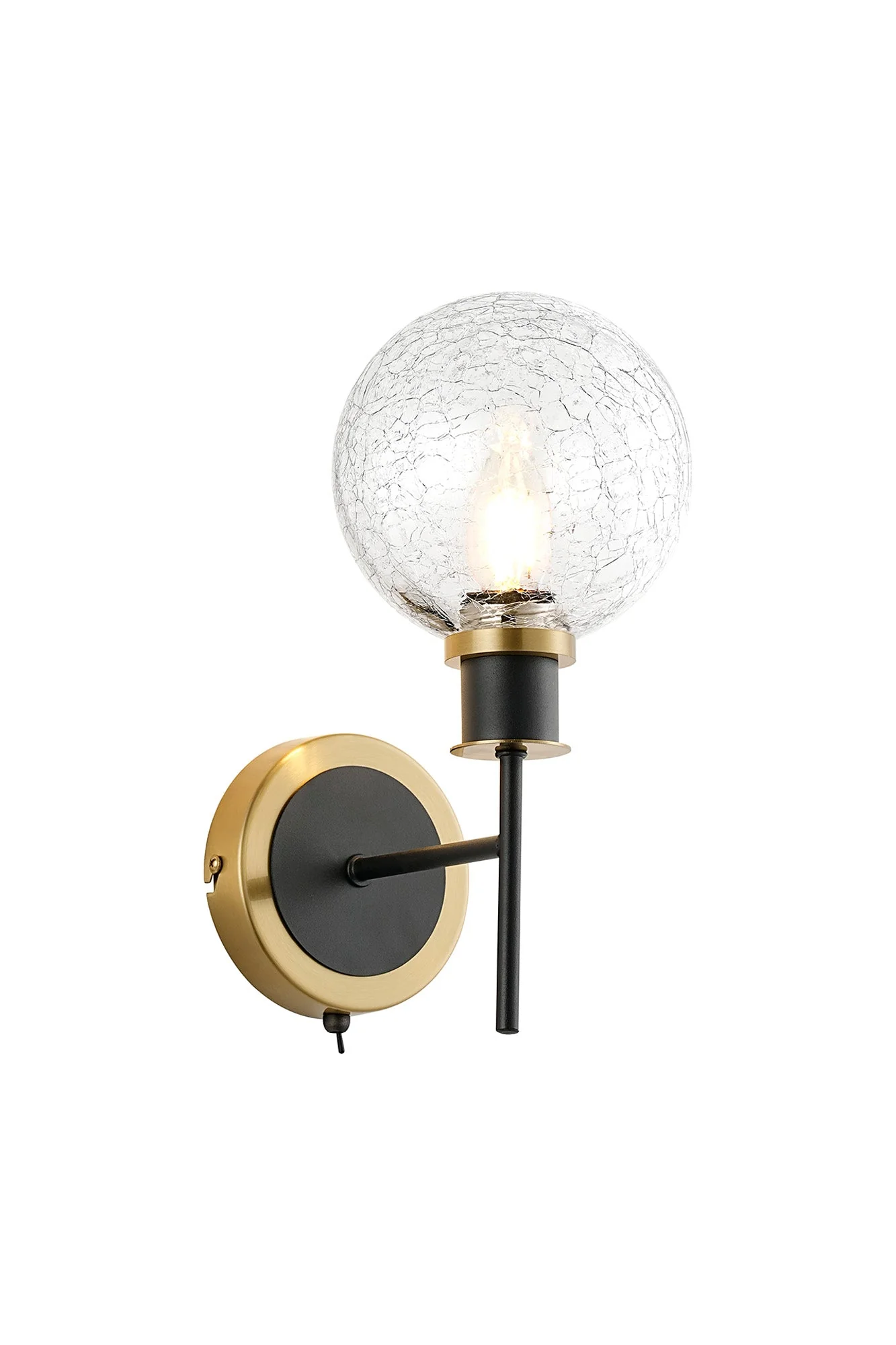 Cassie Switched Wall Light E14 With 15cm Round Glass Shade, Brass/Satin Nickel Finish - Image 15
