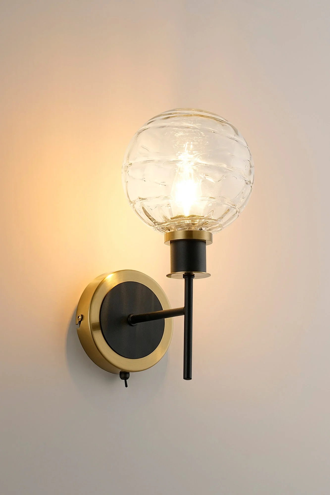 Cassie Switched Wall Light E14 With 15cm Round Glass Shade, Brass/Satin Nickel Finish - Image 18