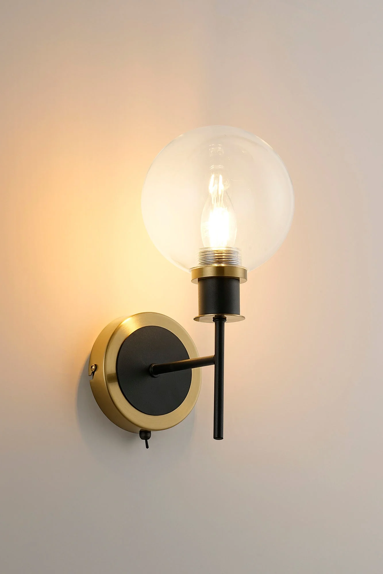 Cassie Switched Wall Light E14 With 15cm Round Glass Shade, Brass/Satin Nickel Finish - Image 20