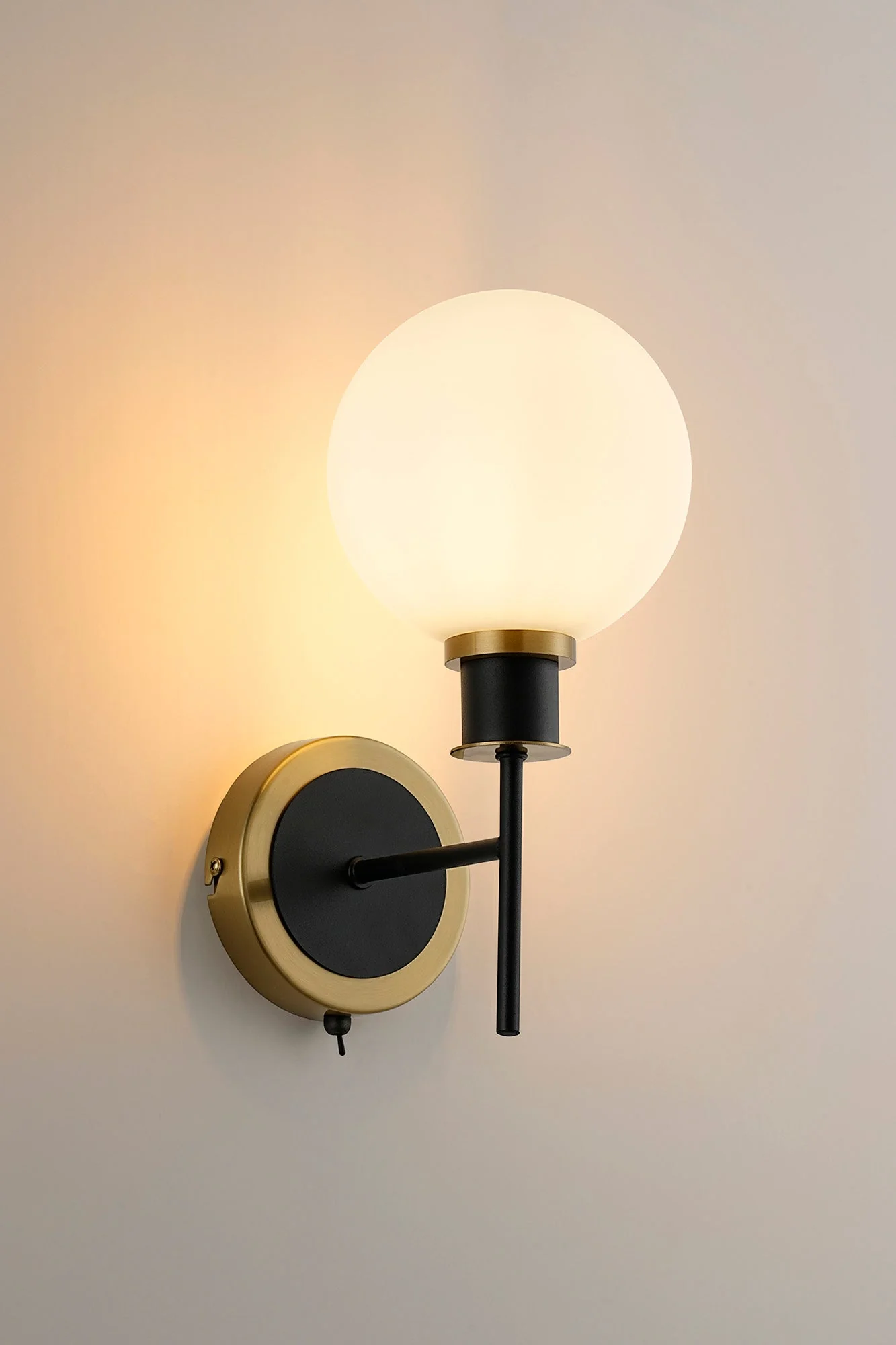 Cassie Switched Wall Light E14 With 15cm Round Glass Shade, Brass/Satin Nickel Finish - Image 22