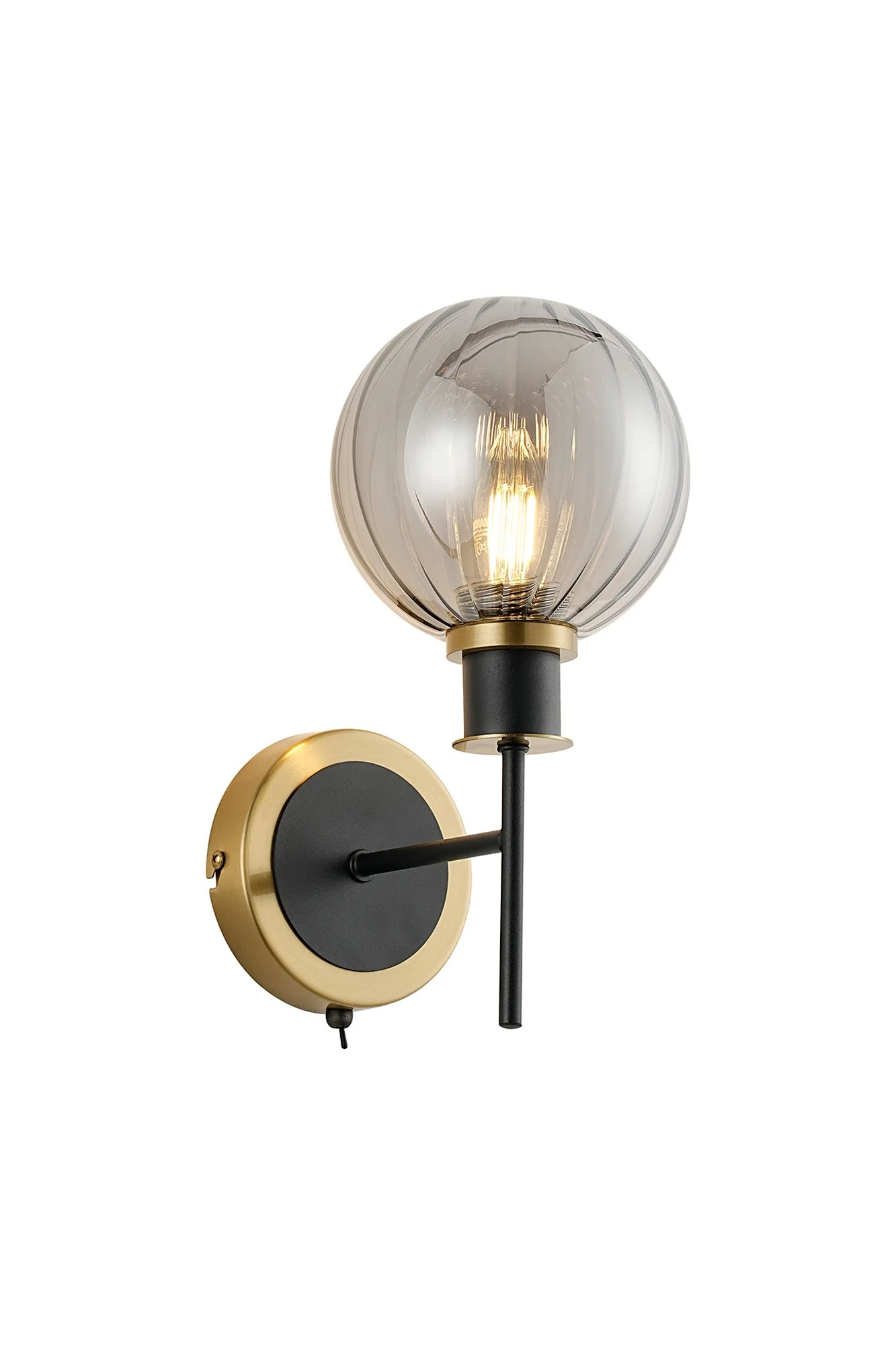 Cassie Switched Wall Light E14 With 15cm Round Glass Shade, Brass/Satin Nickel Finish - Image 23
