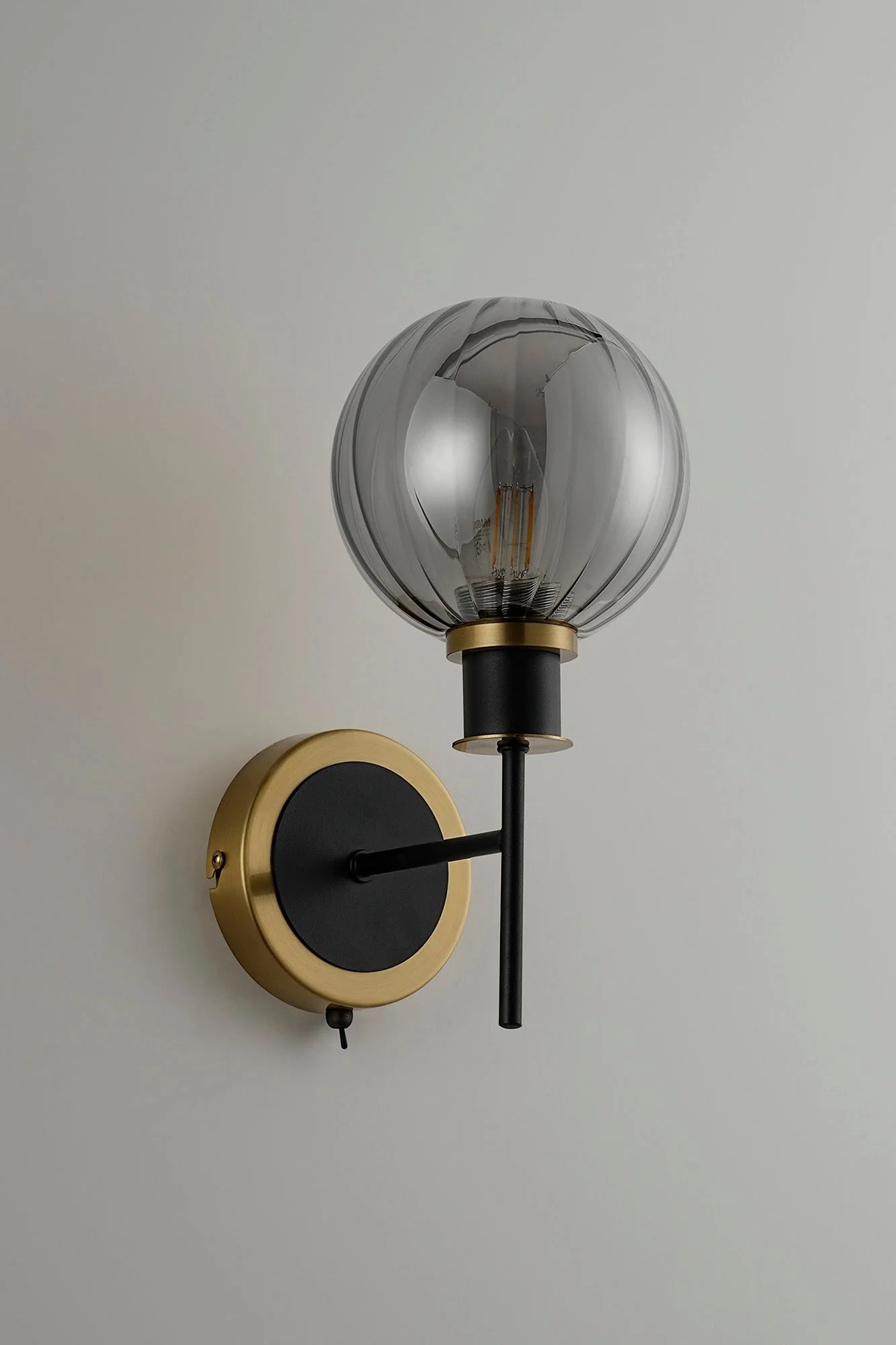 Cassie Switched Wall Light E14 With 15cm Round Glass Shade, Brass/Satin Nickel Finish - Image 24