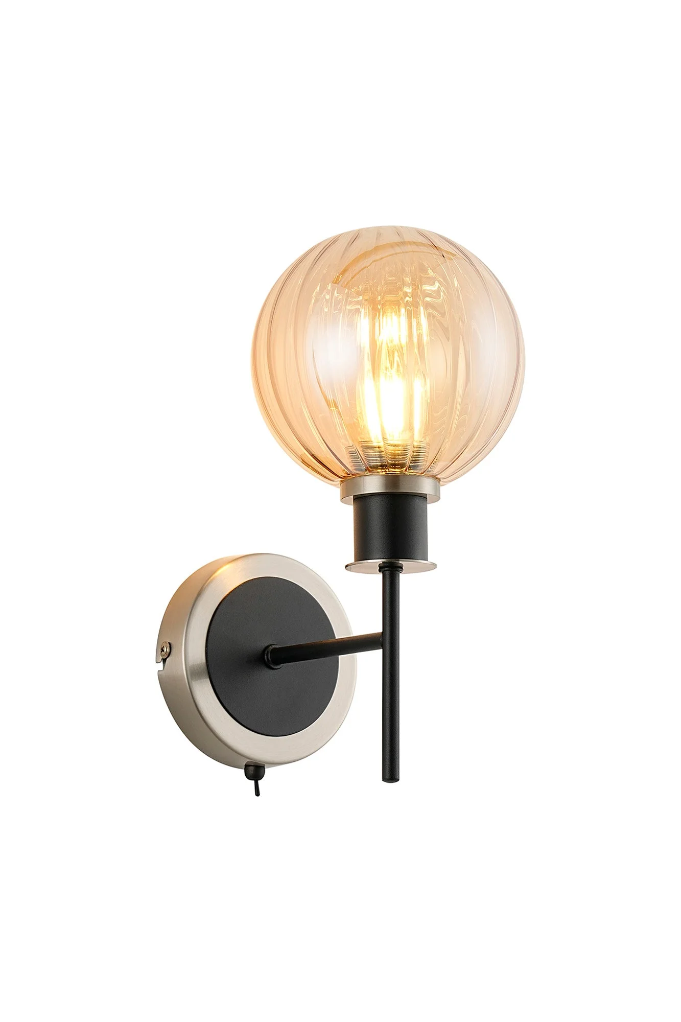 Cassie Switched Wall Light E14 With 15cm Round Glass Shade, Brass/Satin Nickel Finish - Image 28