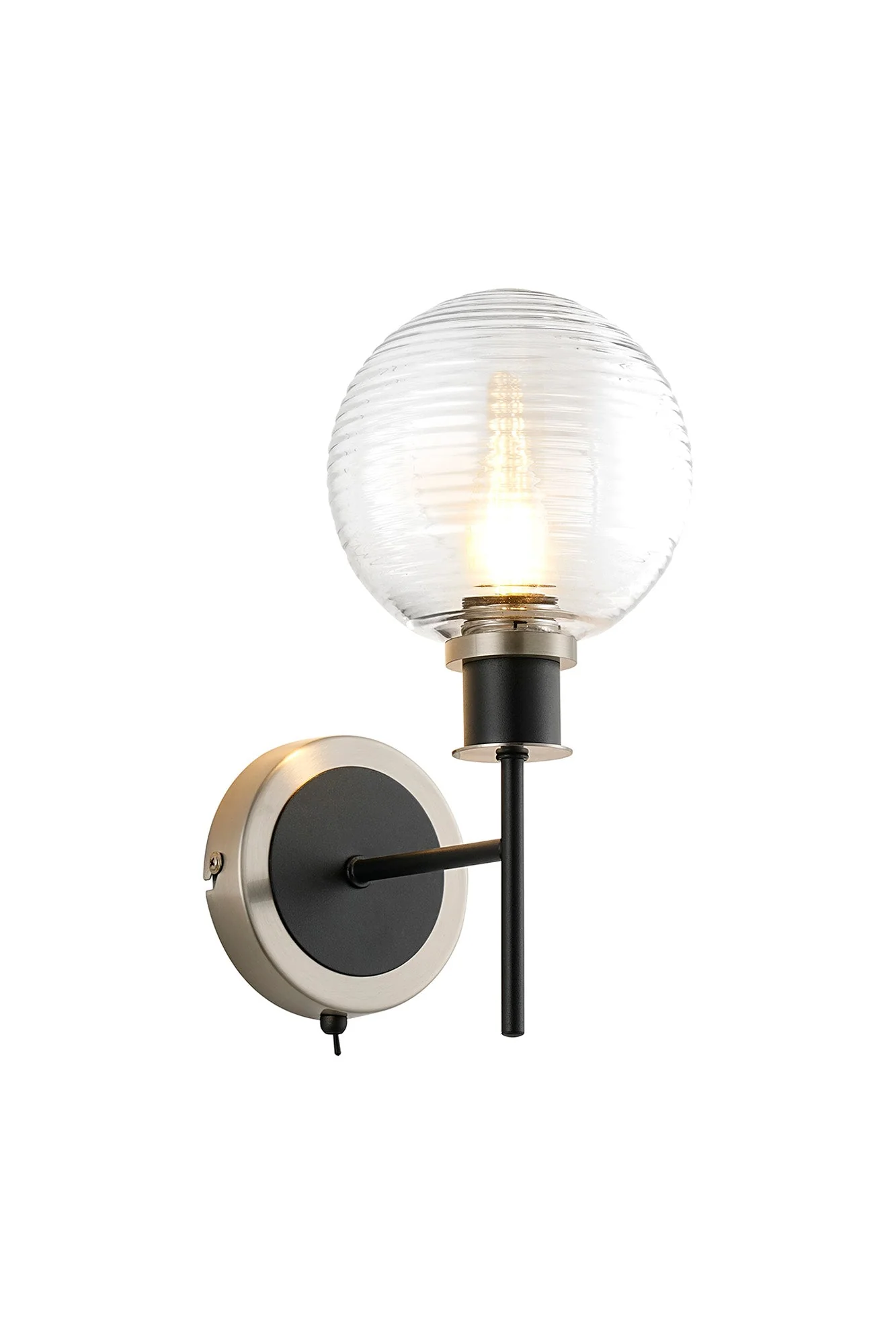 Cassie Switched Wall Light E14 With 15cm Round Glass Shade, Brass/Satin Nickel Finish - Image 29