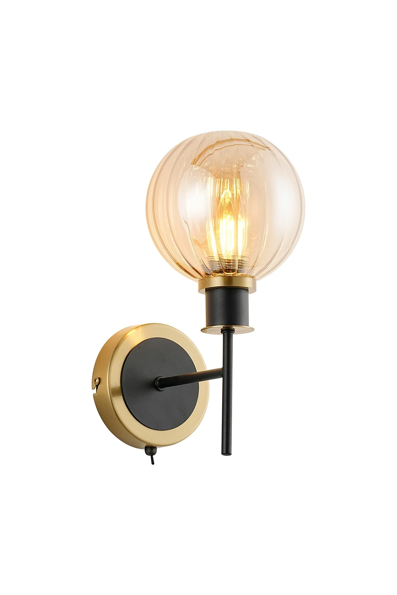 Cassie Switched Wall Light E14 With 15cm Round Glass Shade, Brass/Satin Nickel Finish - Image 3