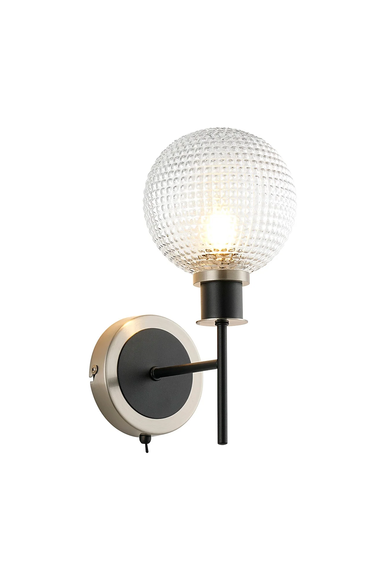 Cassie Switched Wall Light E14 With 15cm Round Glass Shade, Brass/Satin Nickel Finish - Image 30