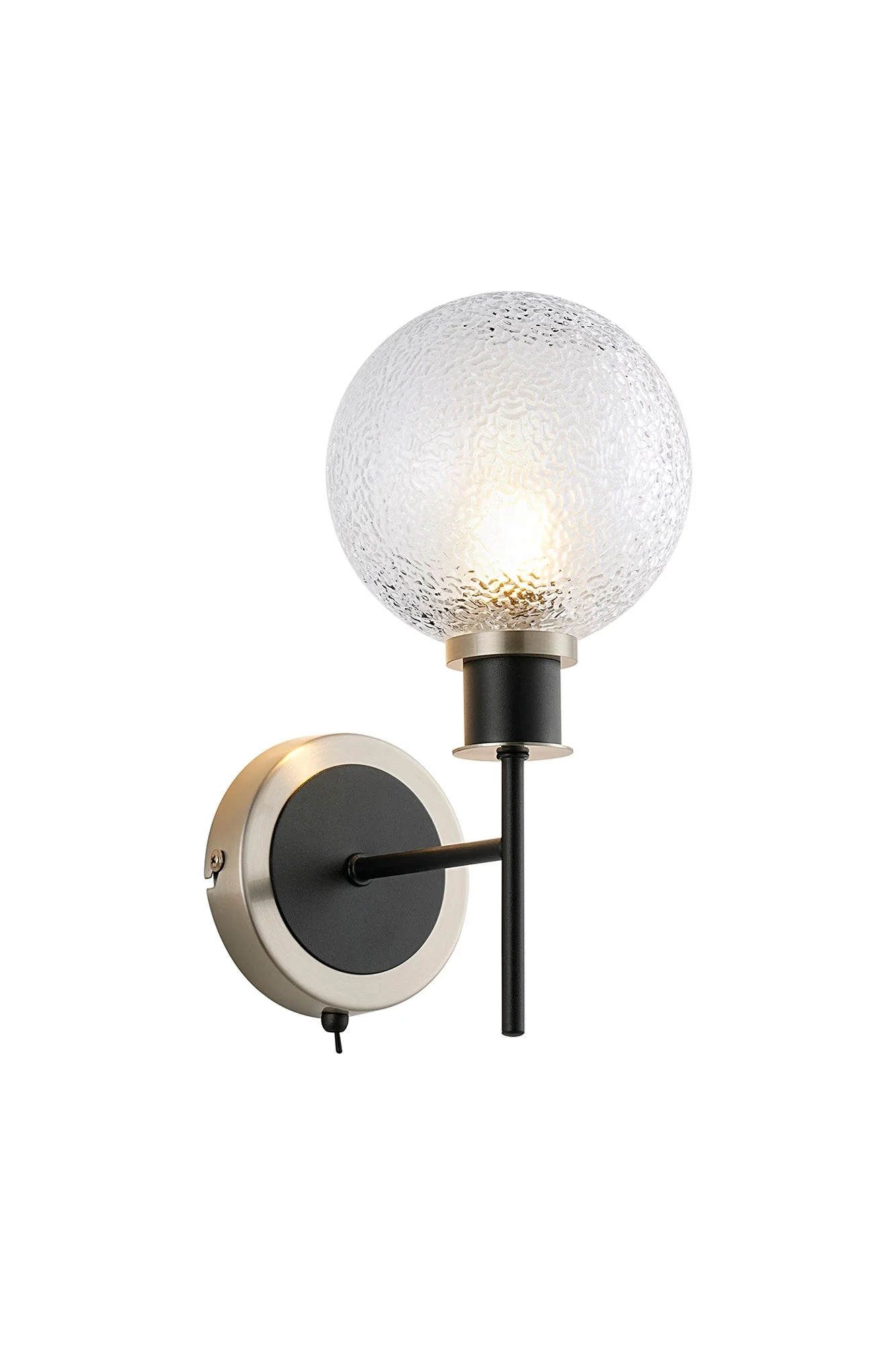 Cassie Switched Wall Light E14 With 15cm Round Glass Shade, Brass/Satin Nickel Finish - Image 31