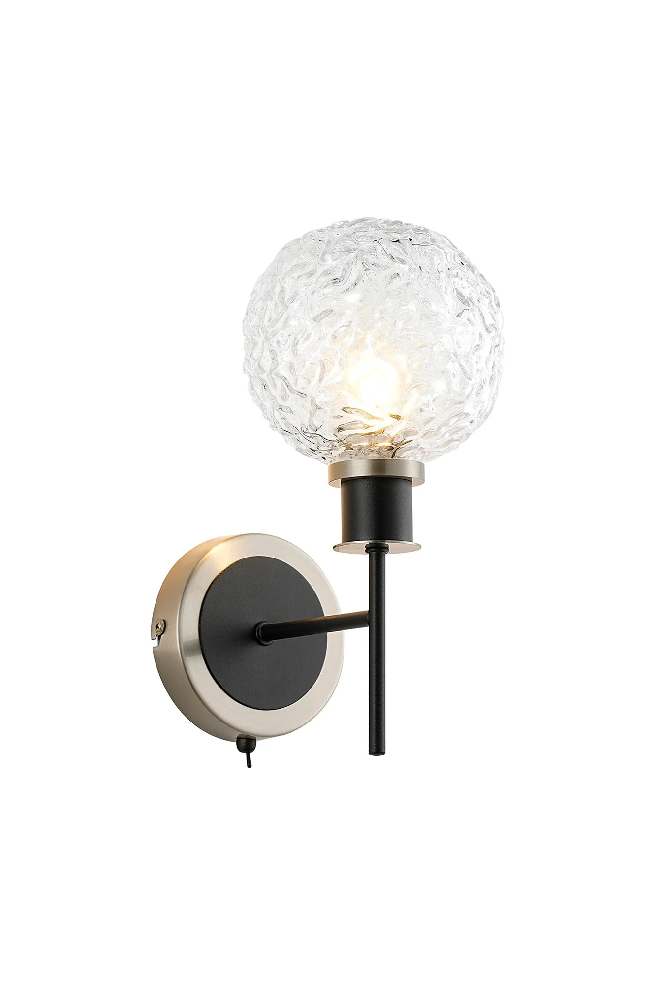 Cassie Switched Wall Light E14 With 15cm Round Glass Shade, Brass/Satin Nickel Finish - Image 32