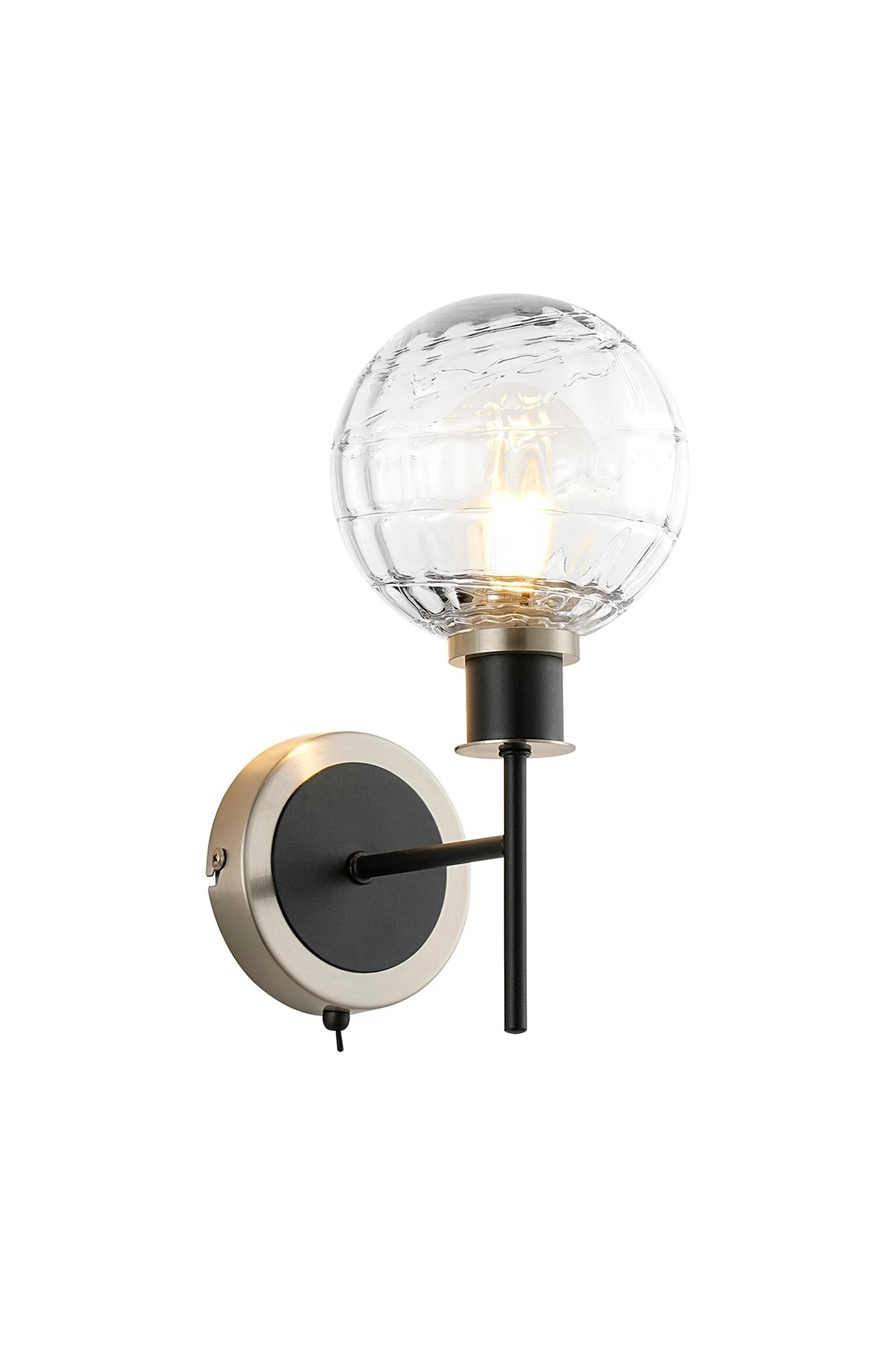Cassie Switched Wall Light E14 With 15cm Round Glass Shade, Brass/Satin Nickel Finish - Image 33
