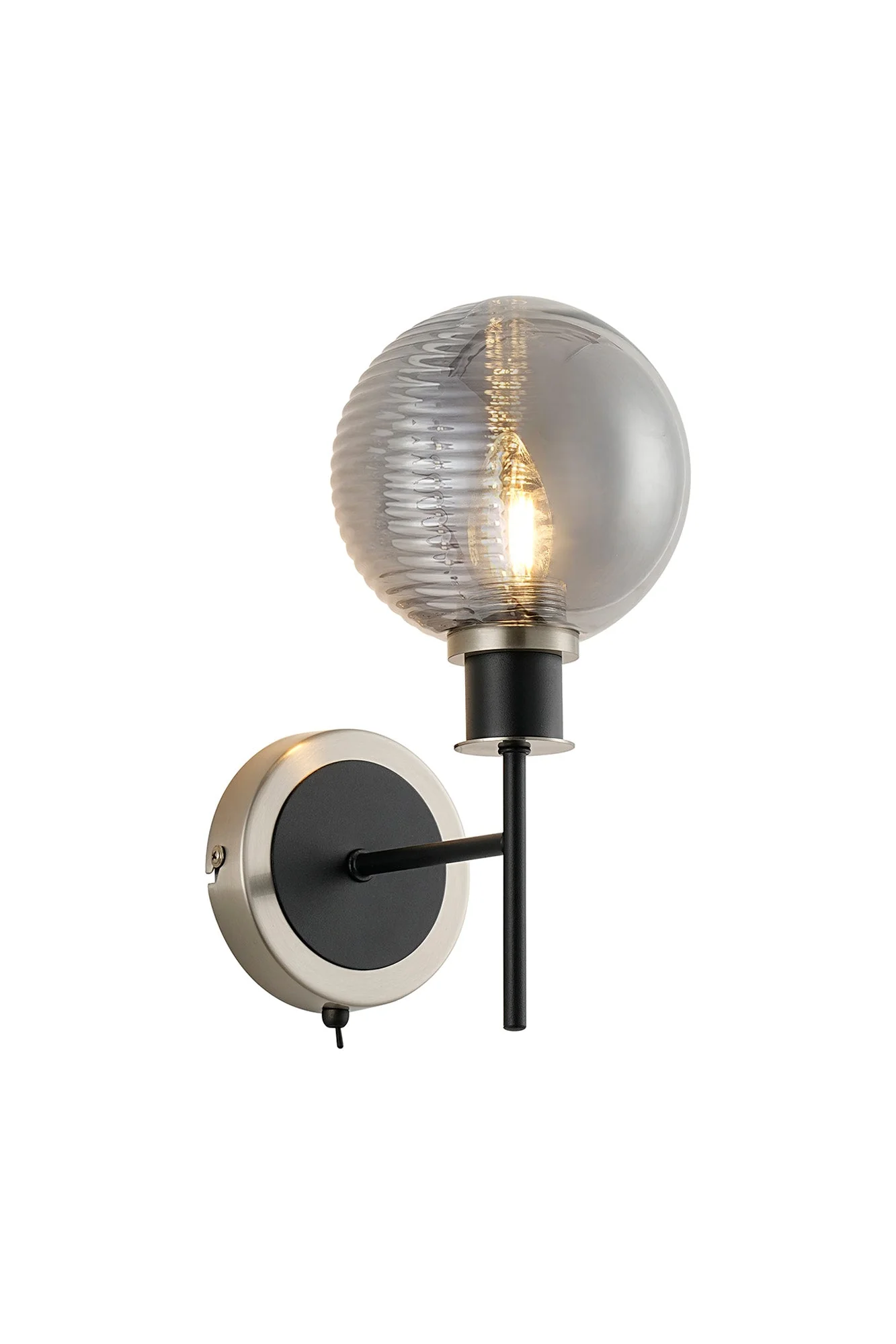Cassie Switched Wall Light E14 With 15cm Round Glass Shade, Brass/Satin Nickel Finish - Image 35