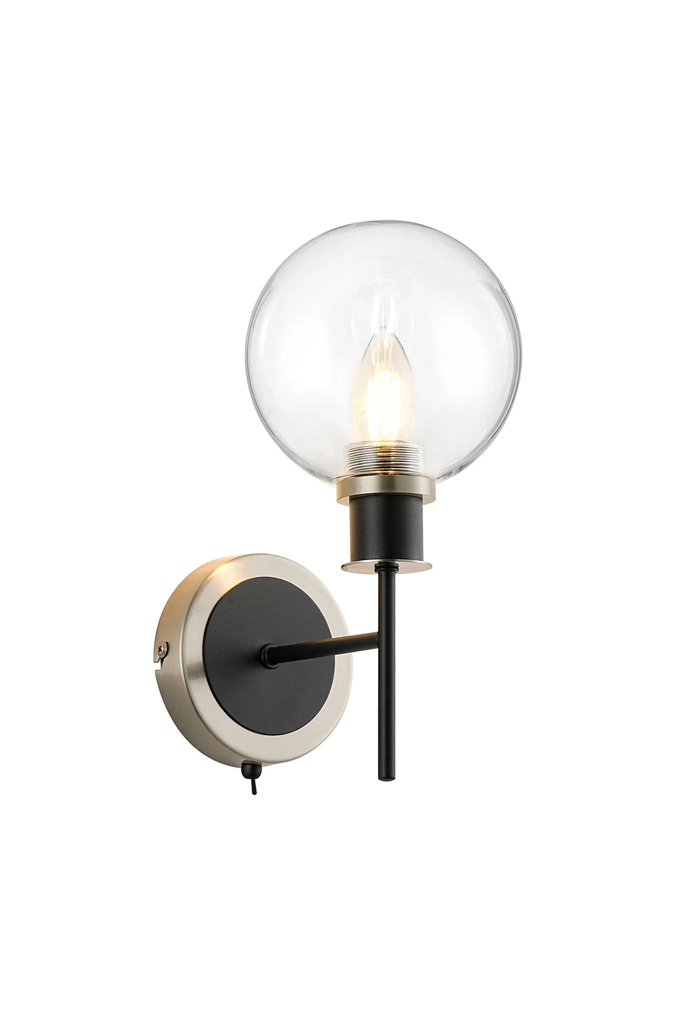 Cassie Switched Wall Light E14 With 15cm Round Glass Shade, Brass/Satin Nickel Finish - Image 39