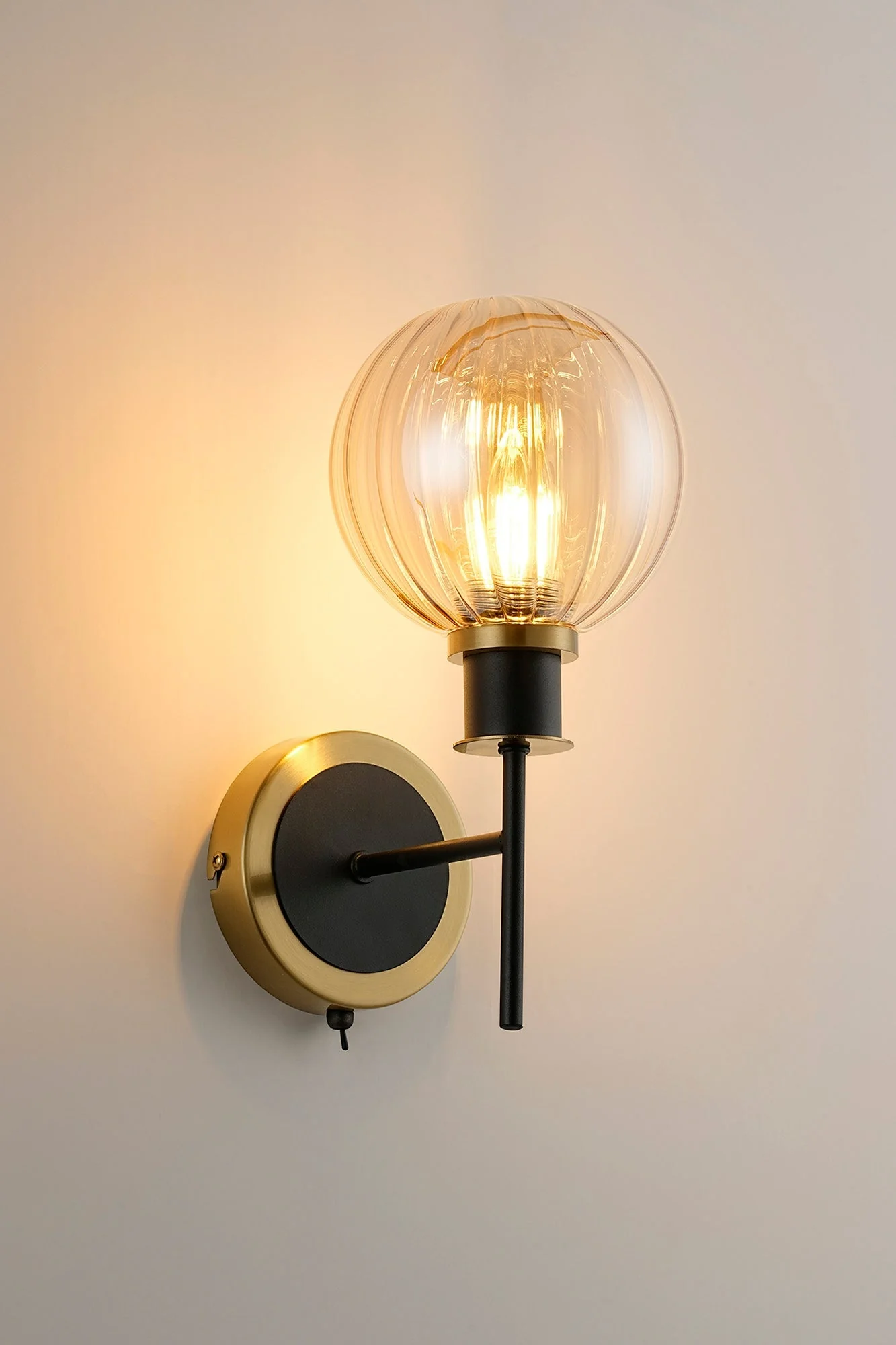 Cassie Switched Wall Light E14 With 15cm Round Glass Shade, Brass/Satin Nickel Finish - Image 4