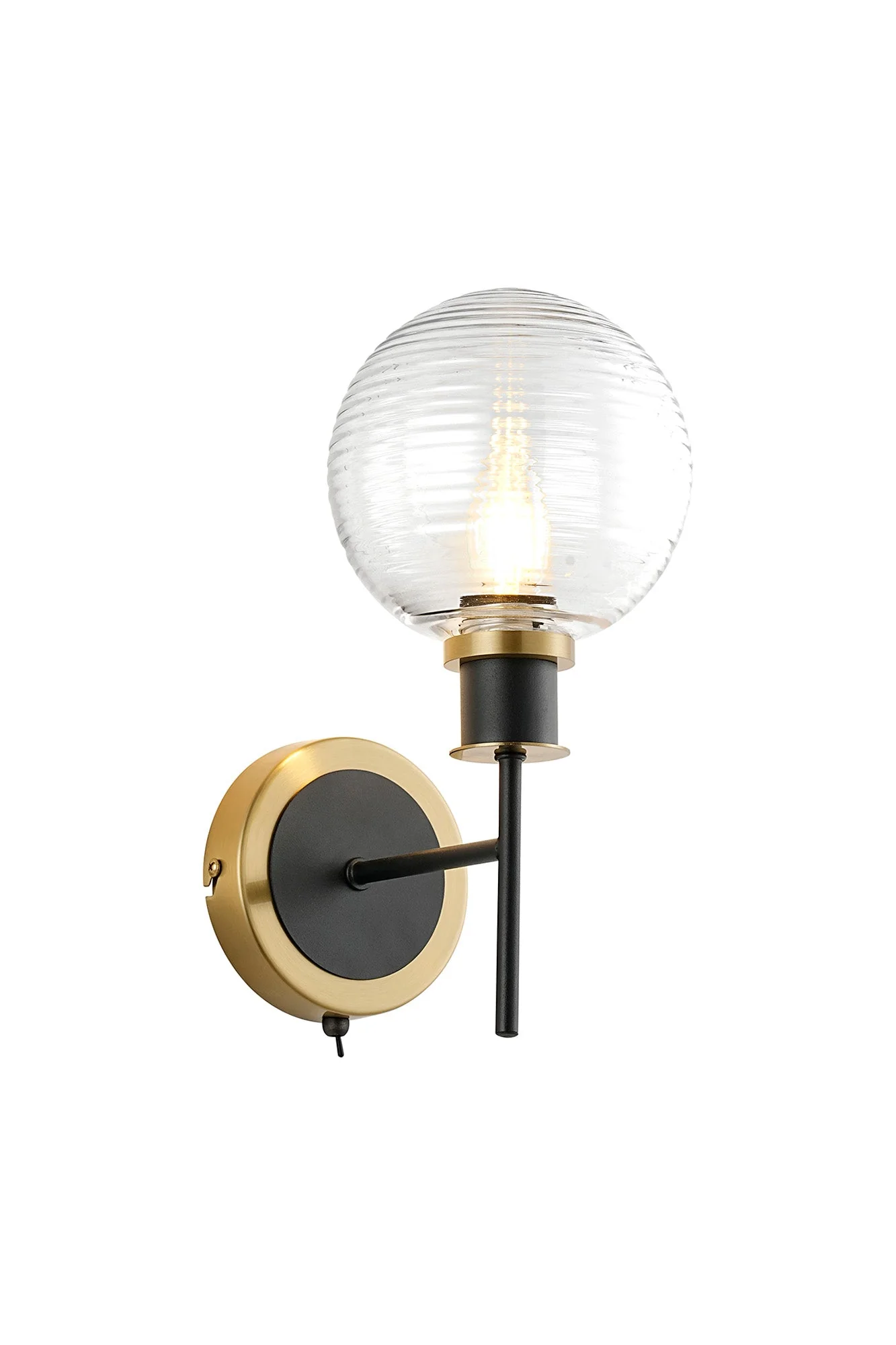 Cassie Switched Wall Light E14 With 15cm Round Glass Shade, Brass/Satin Nickel Finish - Image 5