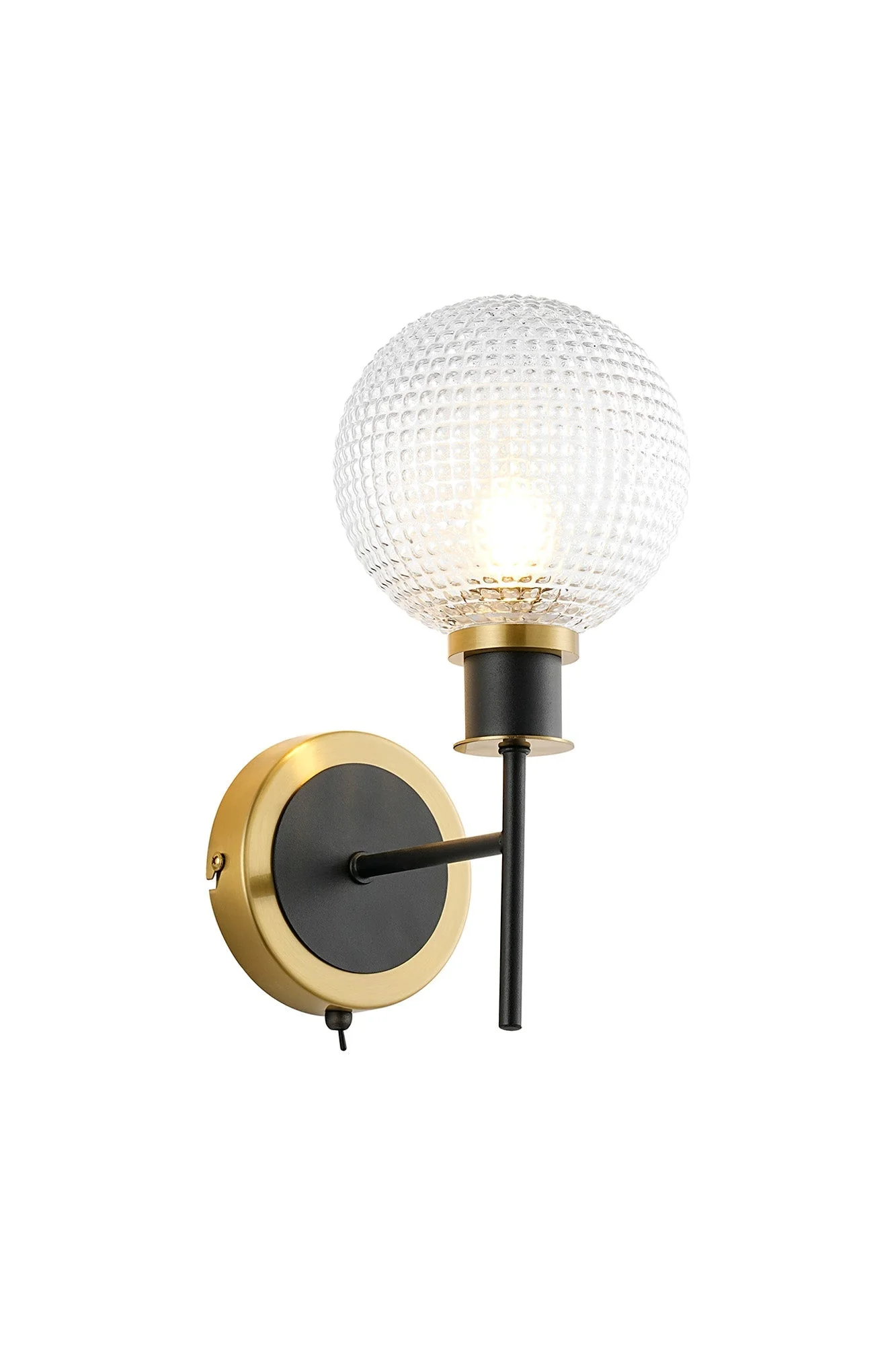 Cassie Switched Wall Light E14 With 15cm Round Glass Shade, Brass/Satin Nickel Finish - Image 7