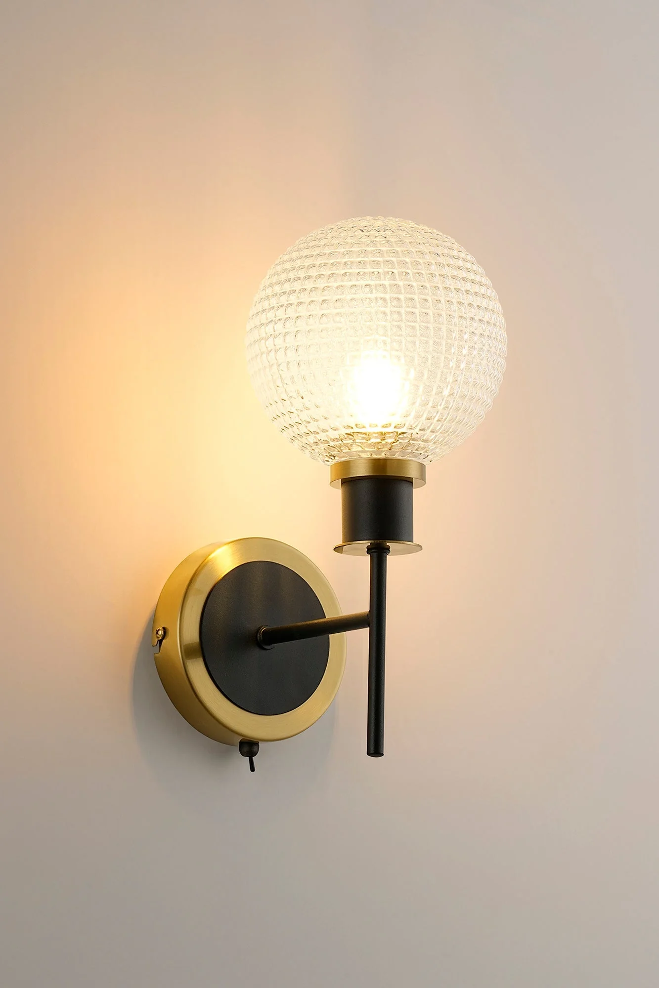 Cassie Switched Wall Light E14 With 15cm Round Glass Shade, Brass/Satin Nickel Finish - Image 8