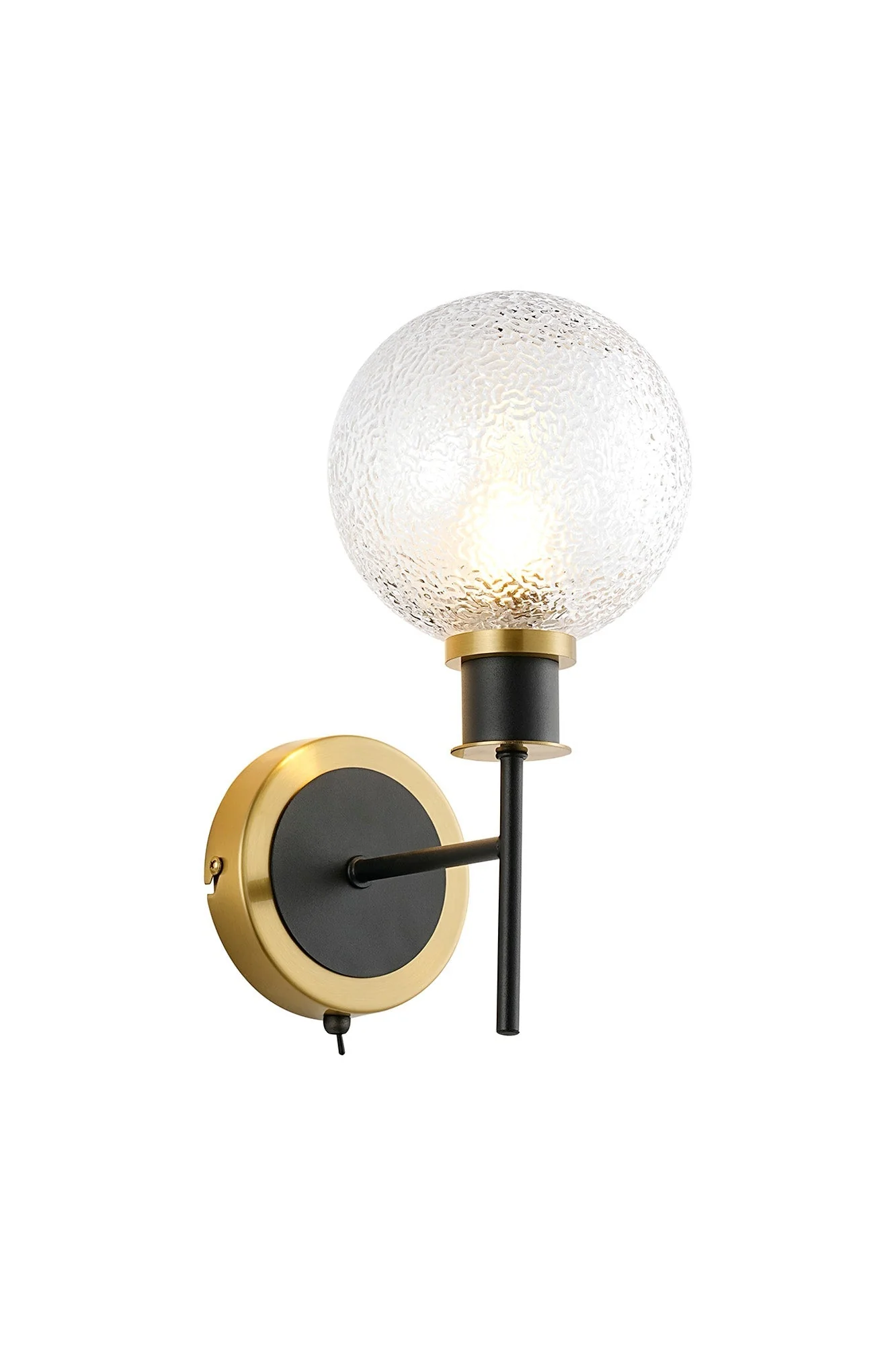 Cassie Switched Wall Light E14 With 15cm Round Glass Shade, Brass/Satin Nickel Finish - Image 9