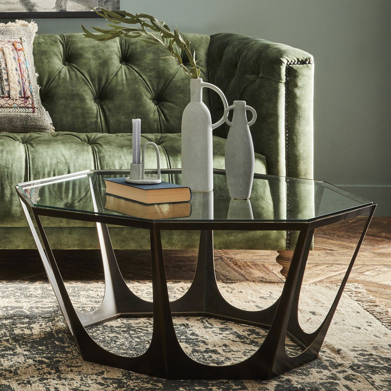 Catalan Bronze Gilded Coffee Table with Glass Top - Image 4