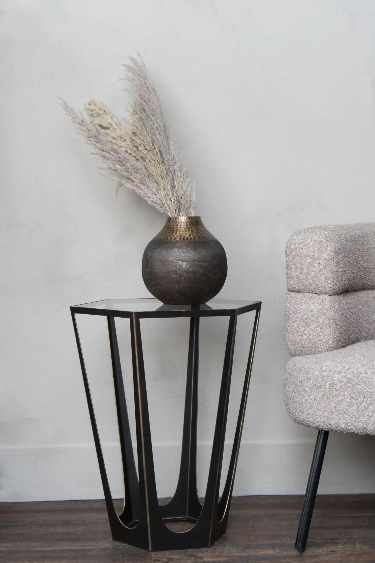 Catalan Bronze Gilded Side Table with Glass Top - Image 5