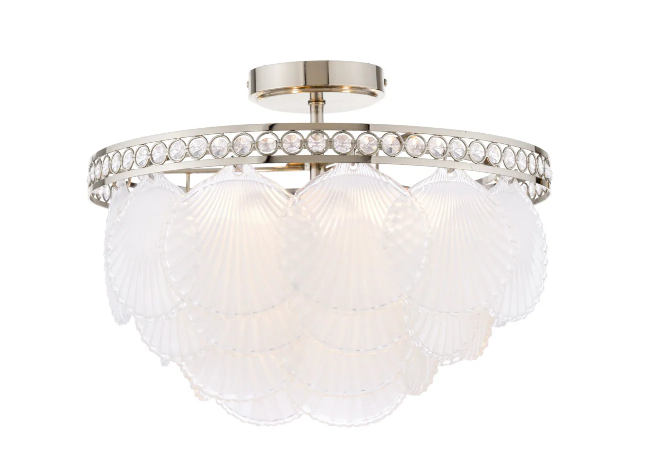 Caverton 4 Lt Semi-Flush Light- Polished Nickel and White Glass