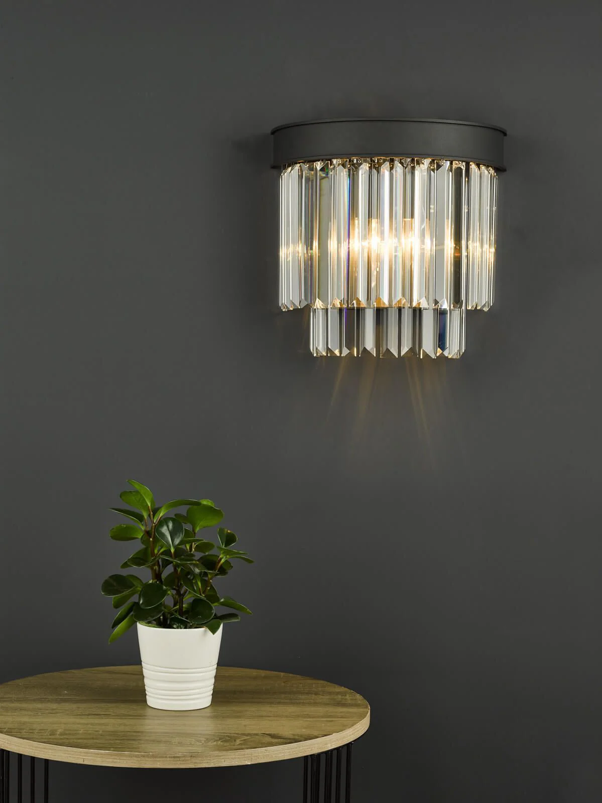 Celeus 2Lt Wall Light - Matt Anthracite & Crystal Finish, IP20 - Image 3