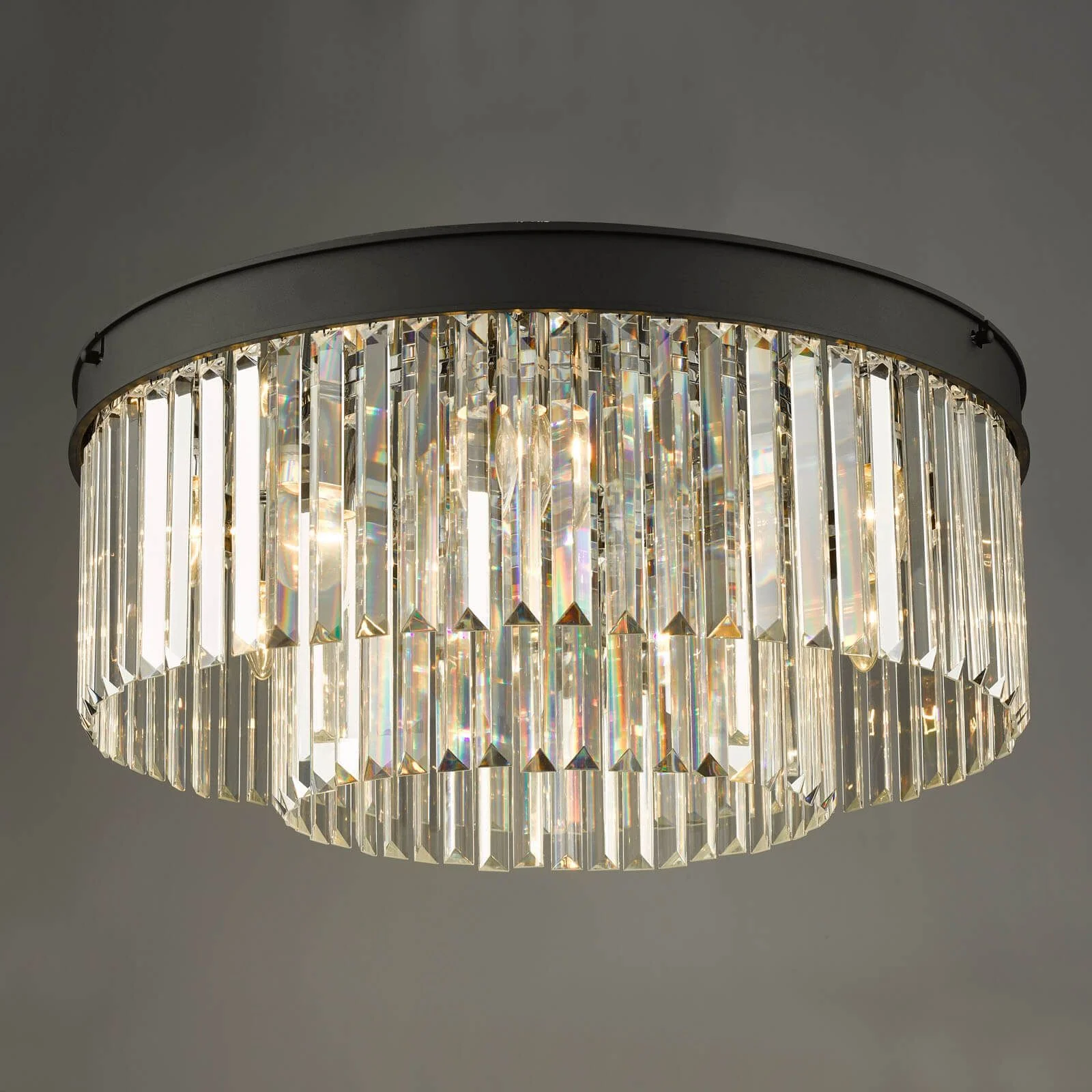 Celeus 6Lt Flush Ceiling Light - Matt Anthracite & Crystal Finish, IP20 - Image 3