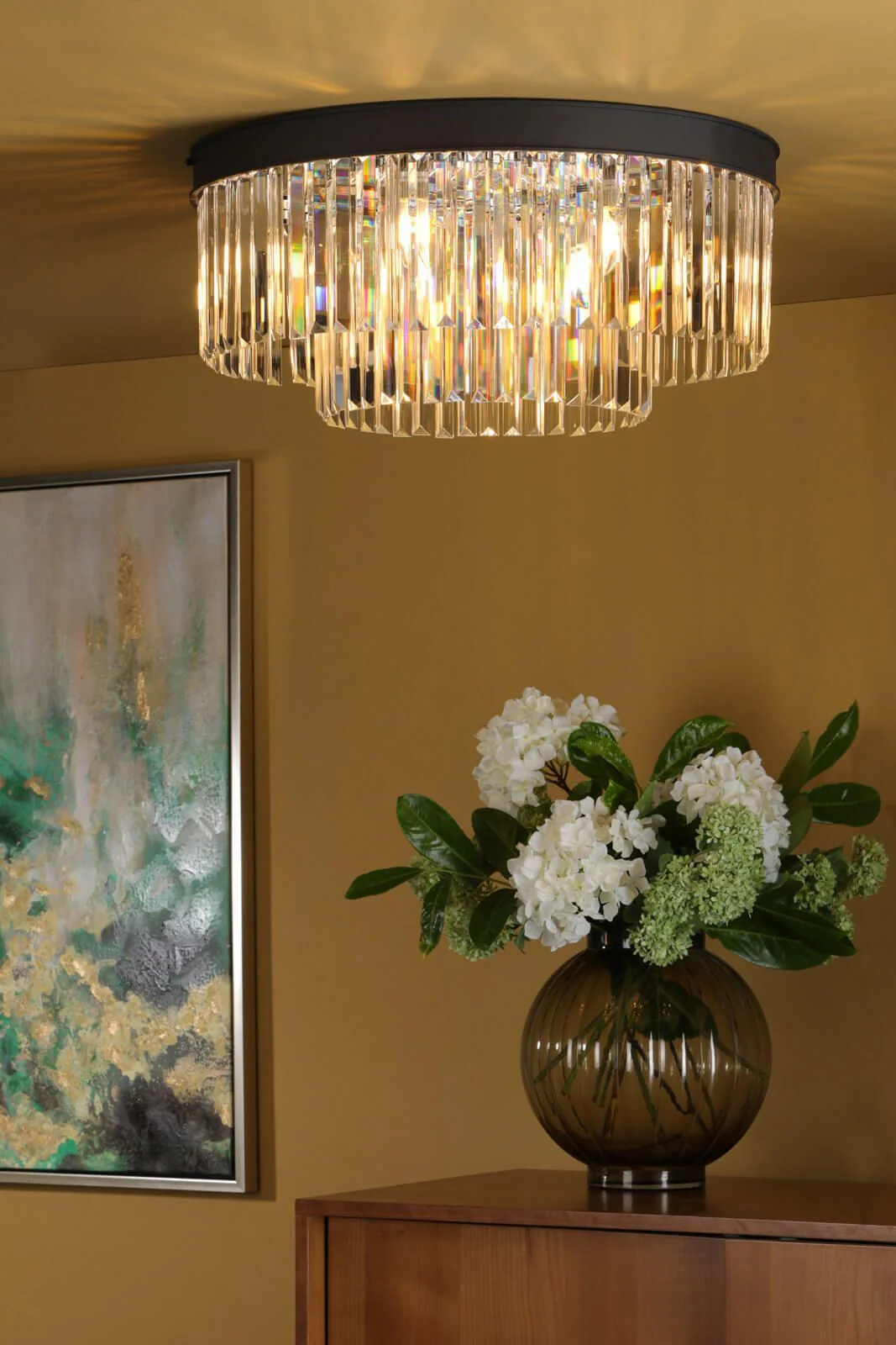Celeus 6Lt Flush Ceiling Light - Matt Anthracite & Crystal Finish, IP20 - Image 4
