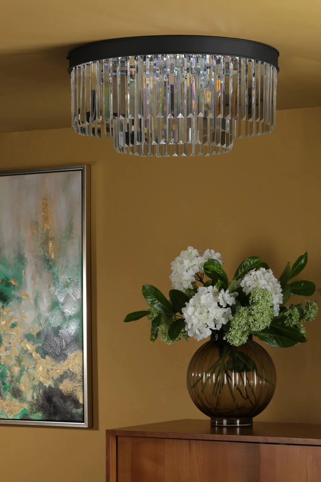 Celeus 6Lt Flush Ceiling Light - Matt Anthracite & Crystal Finish, IP20 - Image 5