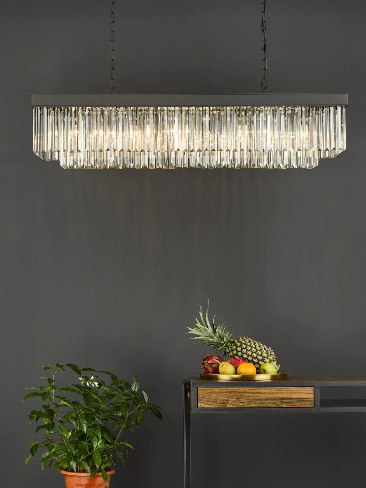 Celeus 6Lt Kitchen Table/Island Ceiling Light Bar - Anthracite & Crystal Finish, IP20 - Image 4