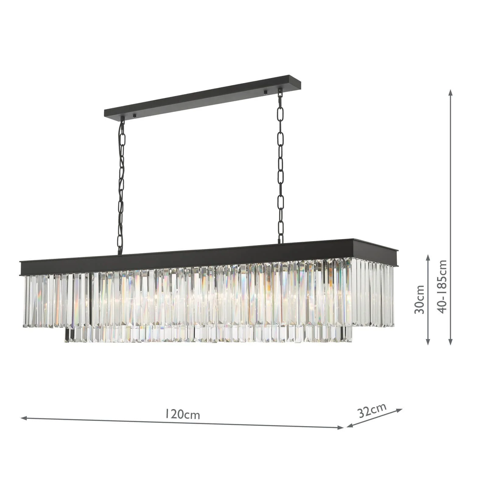 Celeus 6Lt Kitchen Table/Island Ceiling Light Bar - Anthracite & Crystal Finish, IP20 - Image 5