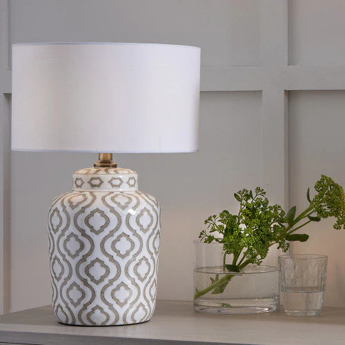 Celia Taupe and White Pattern Ceramic Table Lamp  - Base Only - Image 2