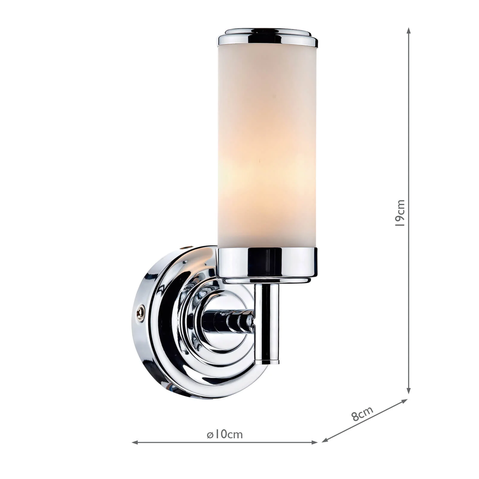Century Bathroom Wall Light Polished Chrome Opal Glass IP44 - Image 5
