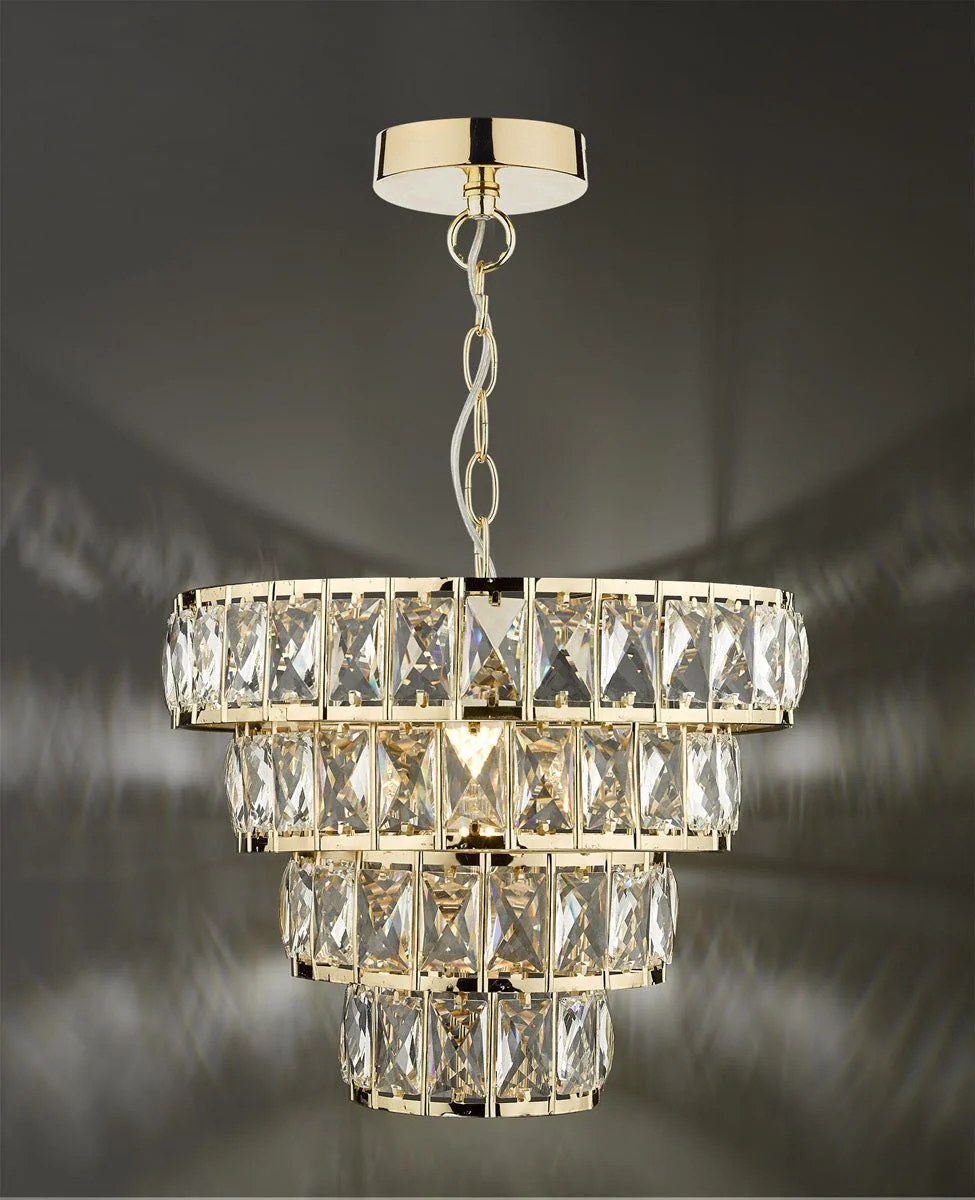 Cerys 1Lt 4-Tier Crystal Centre Ceiling Light - Gold Finish - Image 4