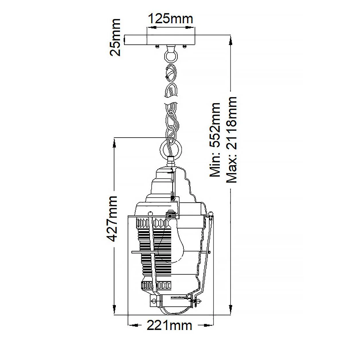 Chance Harbor 1 Light Chain Lantern - Weathered Zinc IP44 E27 - Image 7