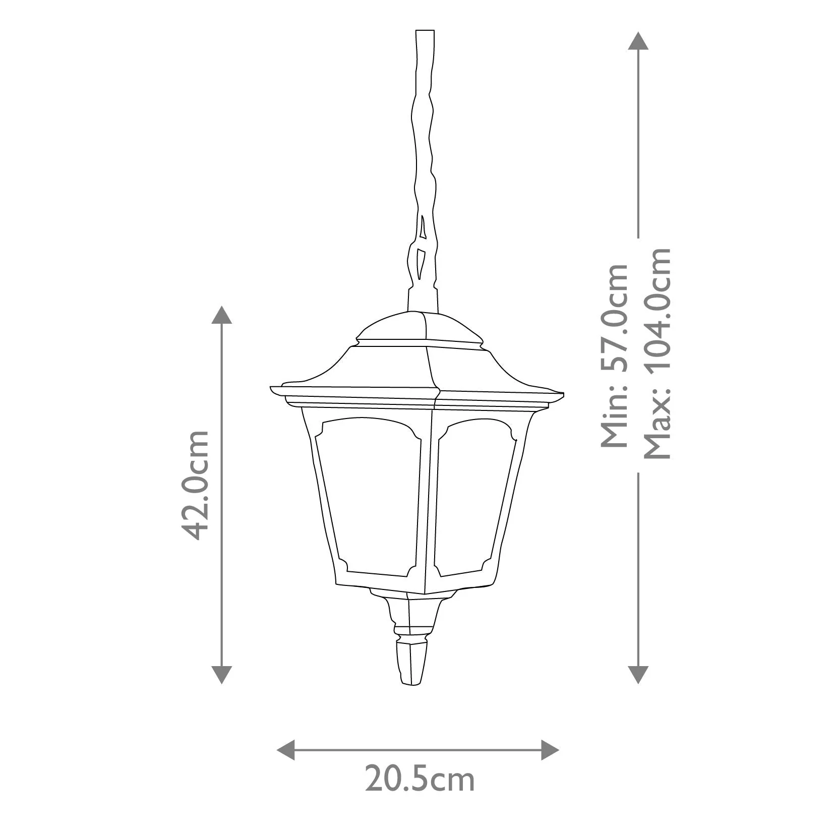 Chapel 1 Light Medium/Large Chain Lantern - Black IP44 E27 - Image 12