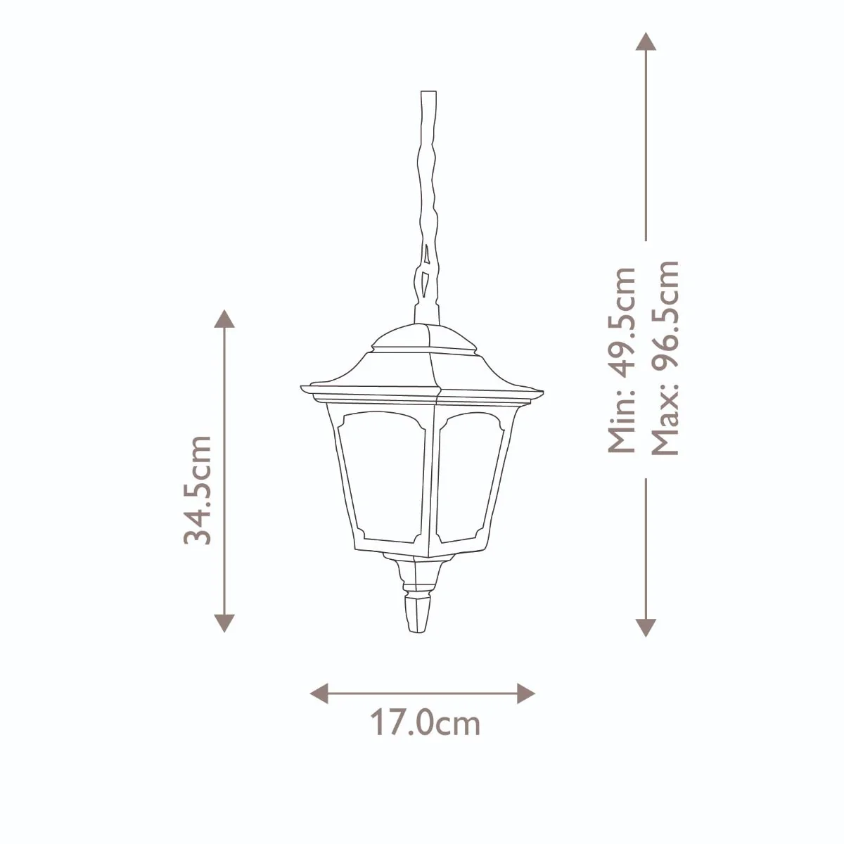 Chapel 1 Light Medium/Large Chain Lantern - Black IP44 E27 - Image 7