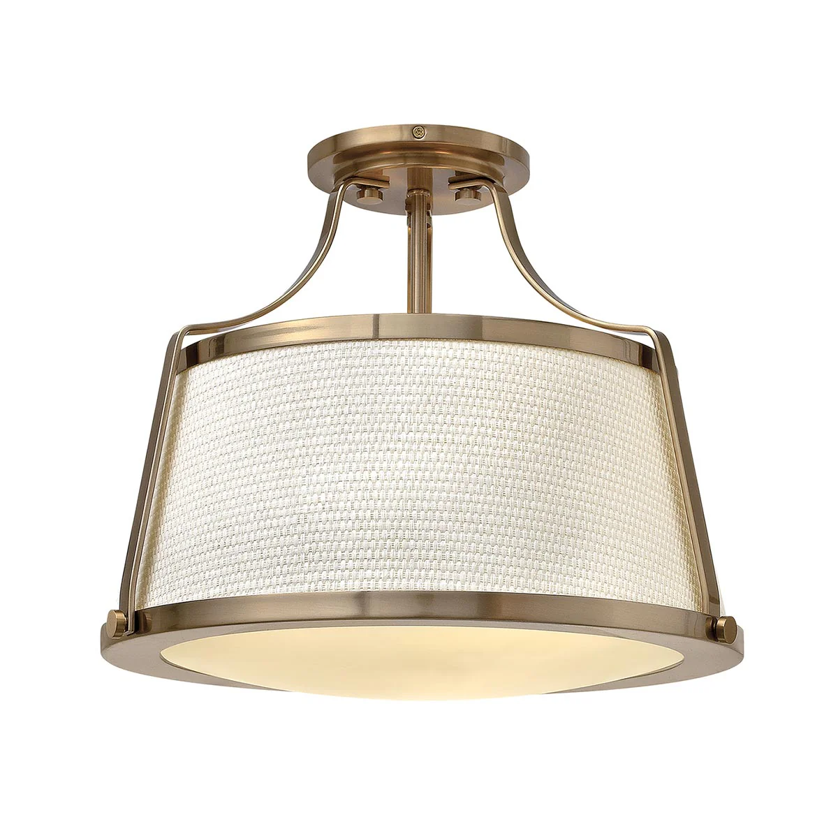 Charlotte 3 Light Semi-Flush - Antique Nickel/Brushed Caramel, Linen Shade - Image 2