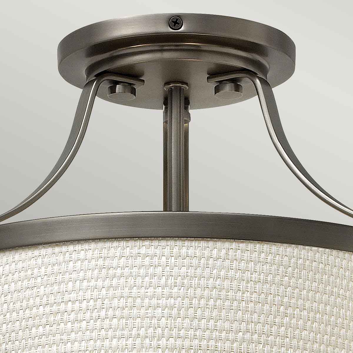 Charlotte 3 Light Semi-Flush - Antique Nickel/Brushed Caramel, Linen Shade - Image 3