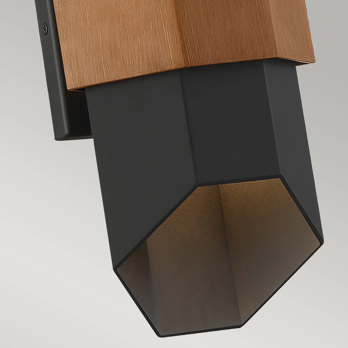 Chasm Medium/Large LED Wall Lantern - Matte Black & Wood Finish - Image 4