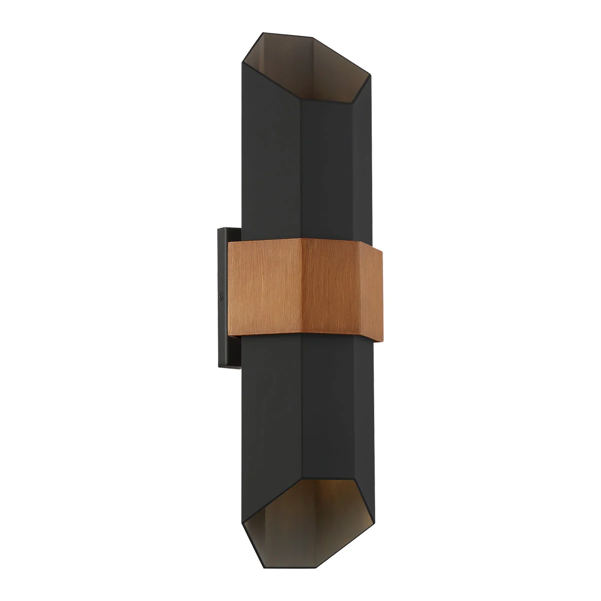 Chasm Medium/Large LED Wall Lantern - Matte Black & Wood Finish - Image 5
