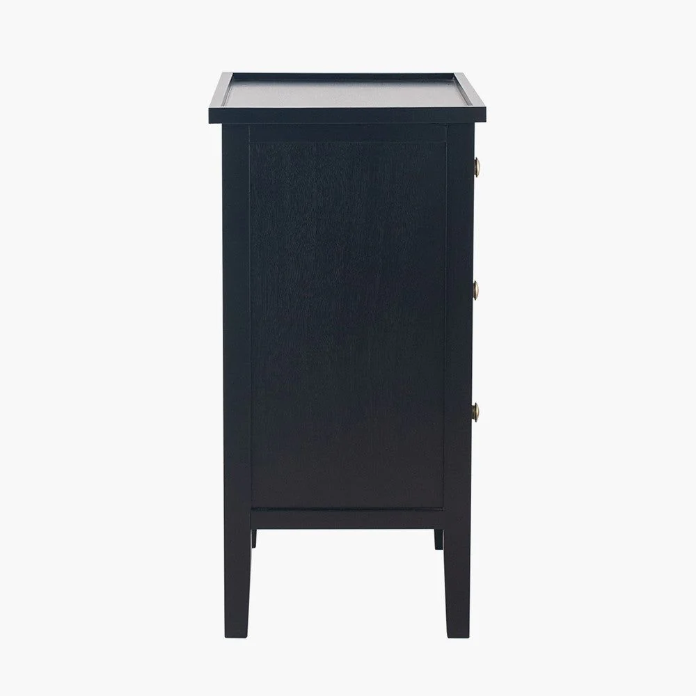 Chelmsford Pine Wood 3 Drawer Bedside Unit- Satin Black Finish - Image 6