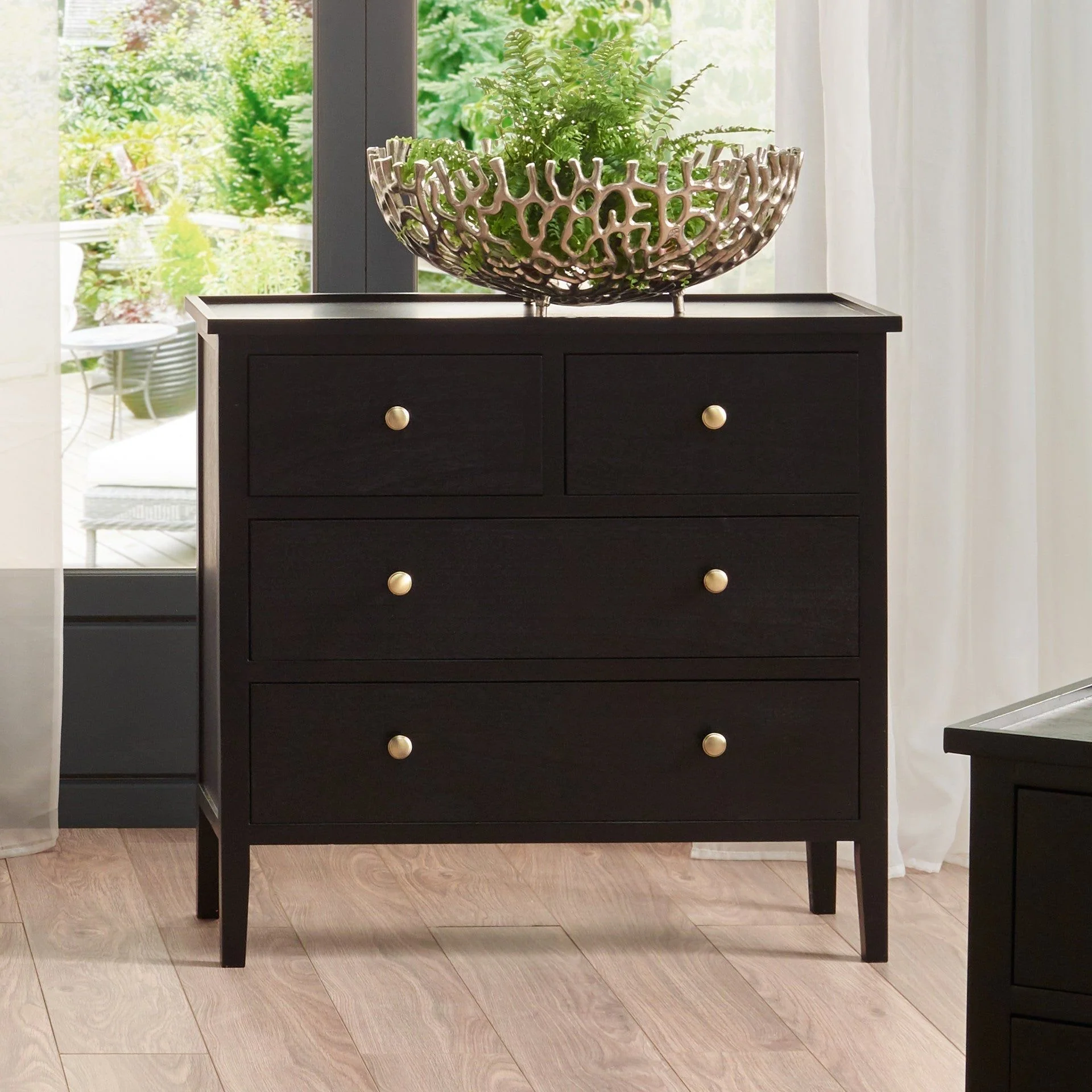 Chelmsford Pine Wood 4 Drawer Unit - Satin Black Finish - Image 4