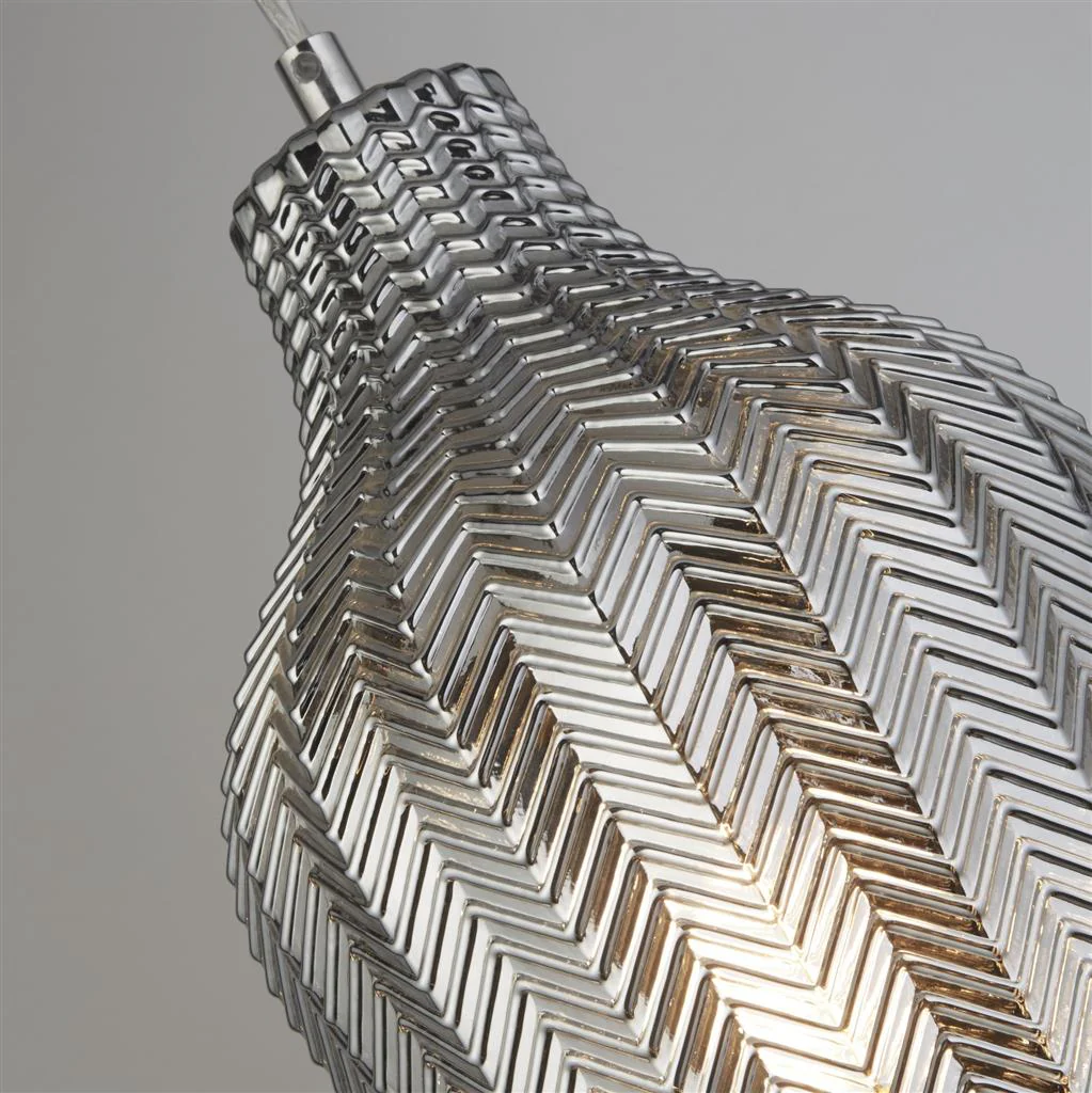 Chevron Pendant - Chrome Metal & Smoked Ribbed Glass - Image 3