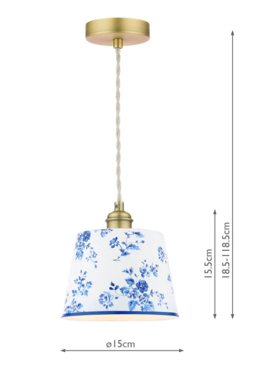 China Rose Pendant Matt Blue and Matt Antique Brass - Image 4