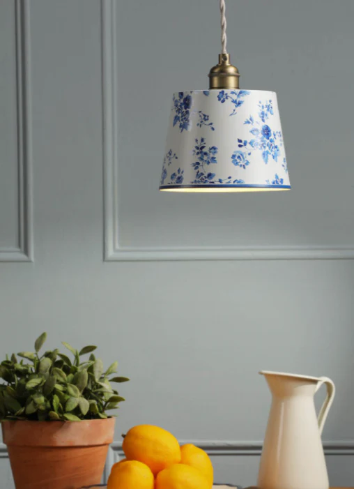 China Rose Pendant Matt Blue and Matt Antique Brass - Image 5
