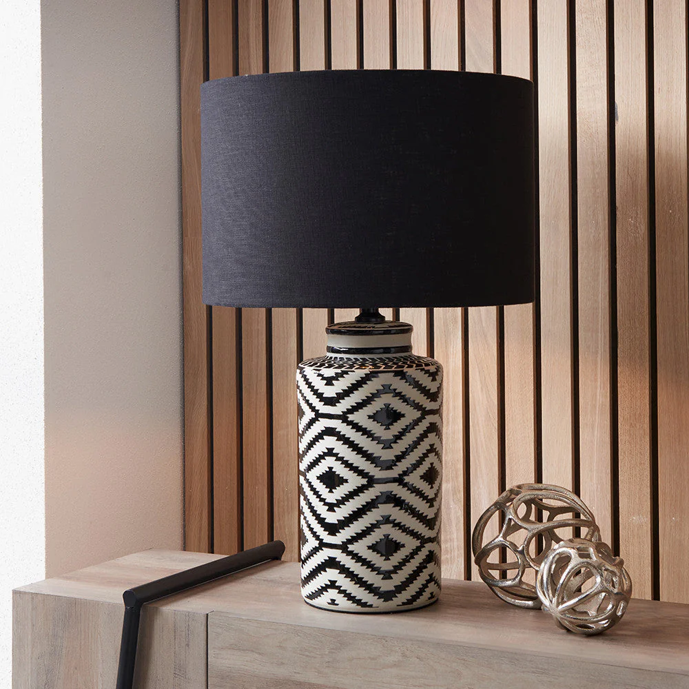 Chirala Black and White Tall Ikat Ceramic Table Lamp  - Base Only - Image 3