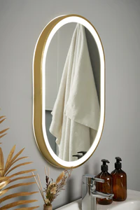 Cian CCT LED Oval Framed Mirror Motion/Demist, Satin brass/ Black Finish - Image 4