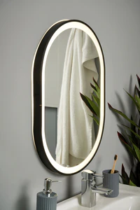 Cian CCT LED Oval Framed Mirror Motion/Demist, Satin brass/ Black Finish - Image 8